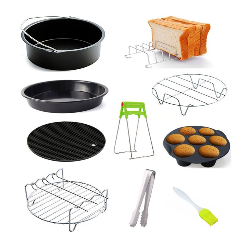 2020 New 9pcs/set 6/7/8 Inches Air Fryer Accessories Kitchen Pizza Tray Grill Toast Rack