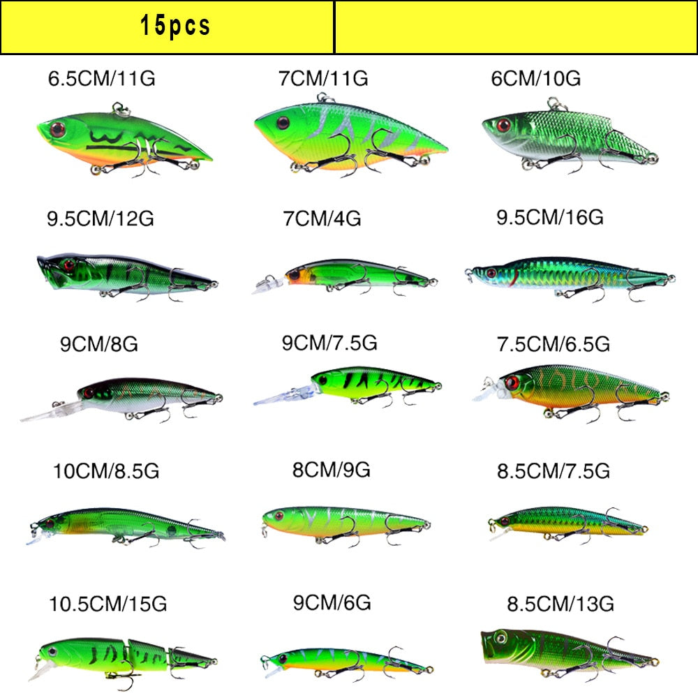New Set Mixed 15pcs/Lot Good Quality  Fishing Lure 14 Models  Crankbait Bait Artificial Make Fish Baits Wobbler Fishing Tackle
