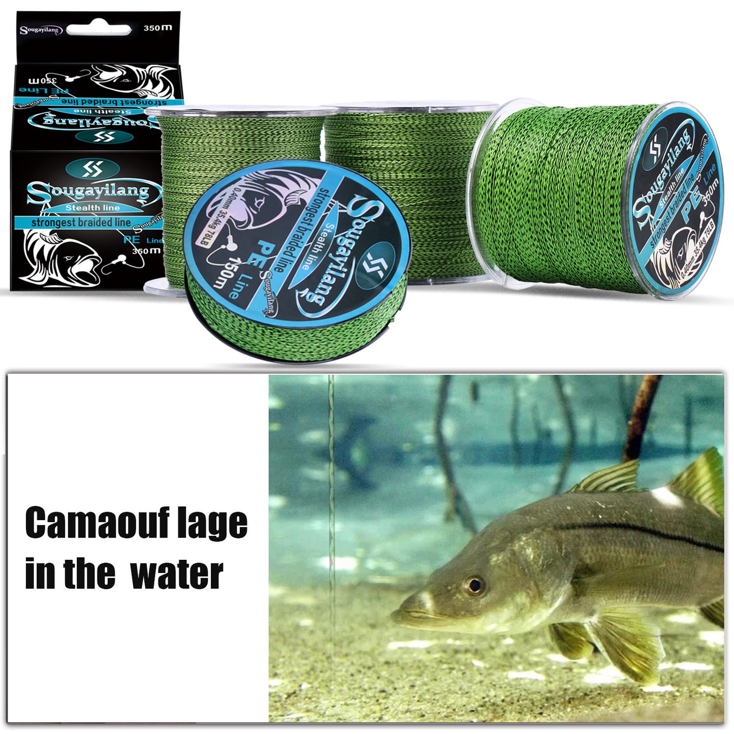 Sougayilang 150M-550M 4 Strand Super Strong Braid Fishing Line Spot Camouflage Line Invisible Multifilament Carp Fishing Wire