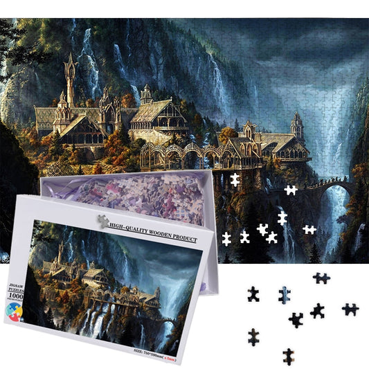 MOMEMO The Elf Castle Plane 1000 Pieces Puzzles Wooden Jigsaw 50*75cm Size Fantasy Landscape for Adults Teens Puzzles Games Toys