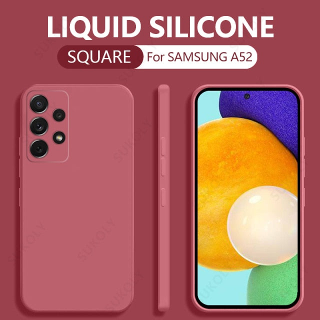 Square Liquid Silicone Case For Samsung Galaxy A52 A72 A71 A51 S20 FE S21 Ultra S10 Plus A50 A31 A70 A32 A41 A21S Soft Cover