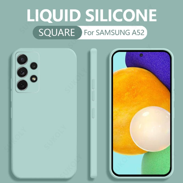 Square Liquid Silicone Case For Samsung Galaxy A52 A72 A71 A51 S20 FE S21 Ultra S10 Plus A50 A31 A70 A32 A41 A21S Soft Cover