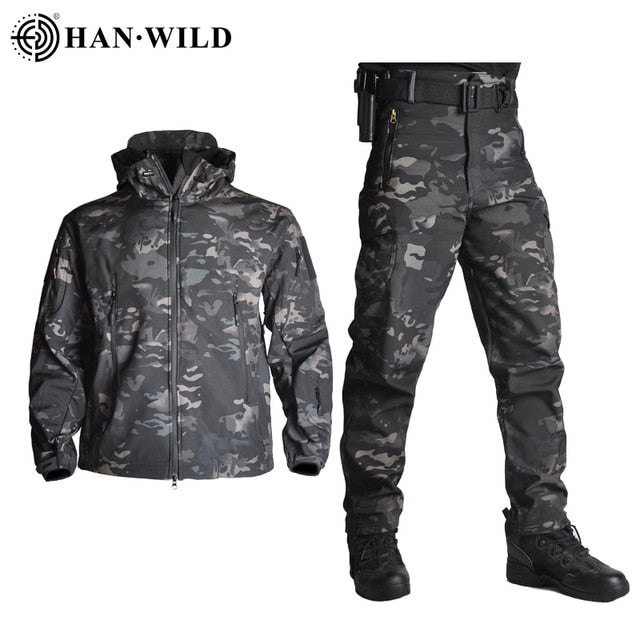 Plus Army Cloth Waterproof Airsoft Hunting Clothes Soft Shell Hunting Jacket Sets Tactical Jackets Pants Suit Shark Skin Militar