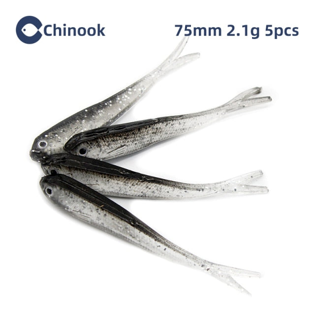 Chinook 5pcs Soft Bait Soft Fish Fork Tail with or without Hook Fish Artificial Silicone Fish Bait Fishing Tackle