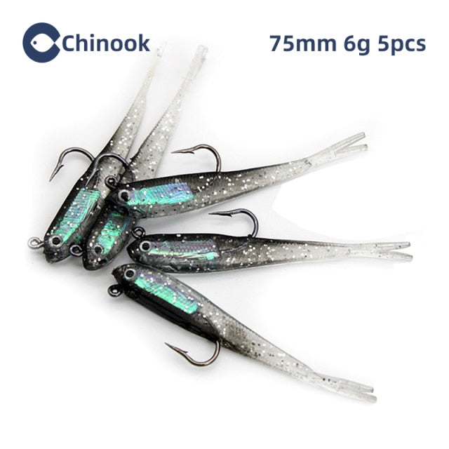 Chinook 5pcs Soft Bait Soft Fish Fork Tail with or without Hook Fish Artificial Silicone Fish Bait Fishing Tackle