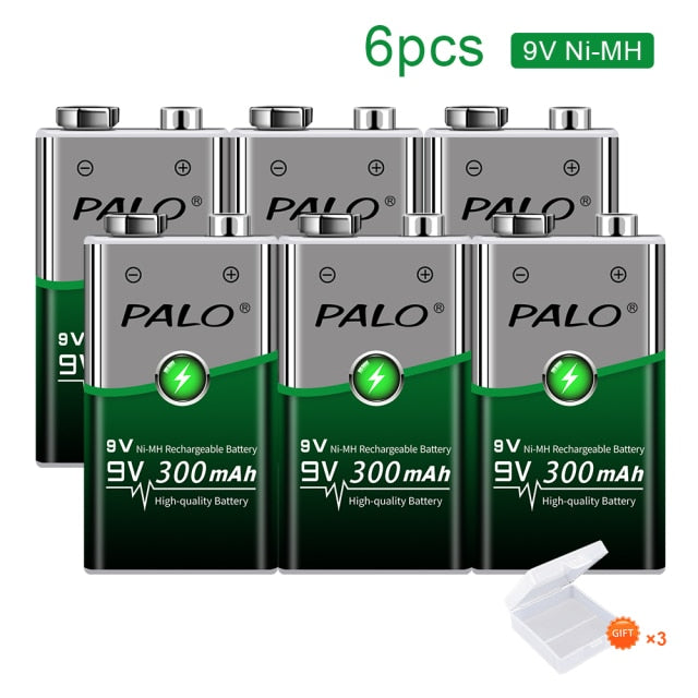PALO 9v NI-MH Rechargeable Battery 6F22 9 V 300mAh Batteries 9 voltage For Smoke Alarms Toys Wireless Cameras 9v Battery