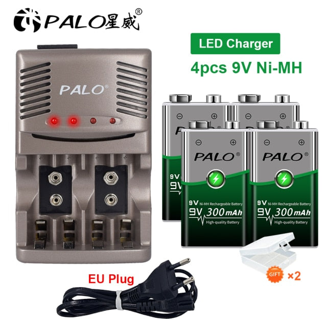 PALO 9v NI-MH Rechargeable Battery 6F22 9 V 300mAh Batteries 9 voltage For Smoke Alarms Toys Wireless Cameras 9v Battery
