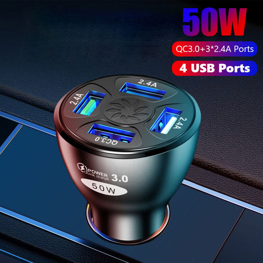 4 Ports USB Car Charge 50 W Quick 3.0 QC Mini Fast Charging For iPhone 13 Xiaomi Huawei Mobile Phone Charger Adapter in Car