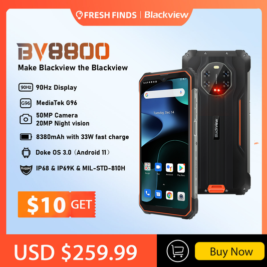 [In Stock] BLACKVIEW BV8800 Rugged Smartphone 90Hz Display 8GB+128GB Helio G96 8380mAh 50MP Camera  Mobile Phone Global Version