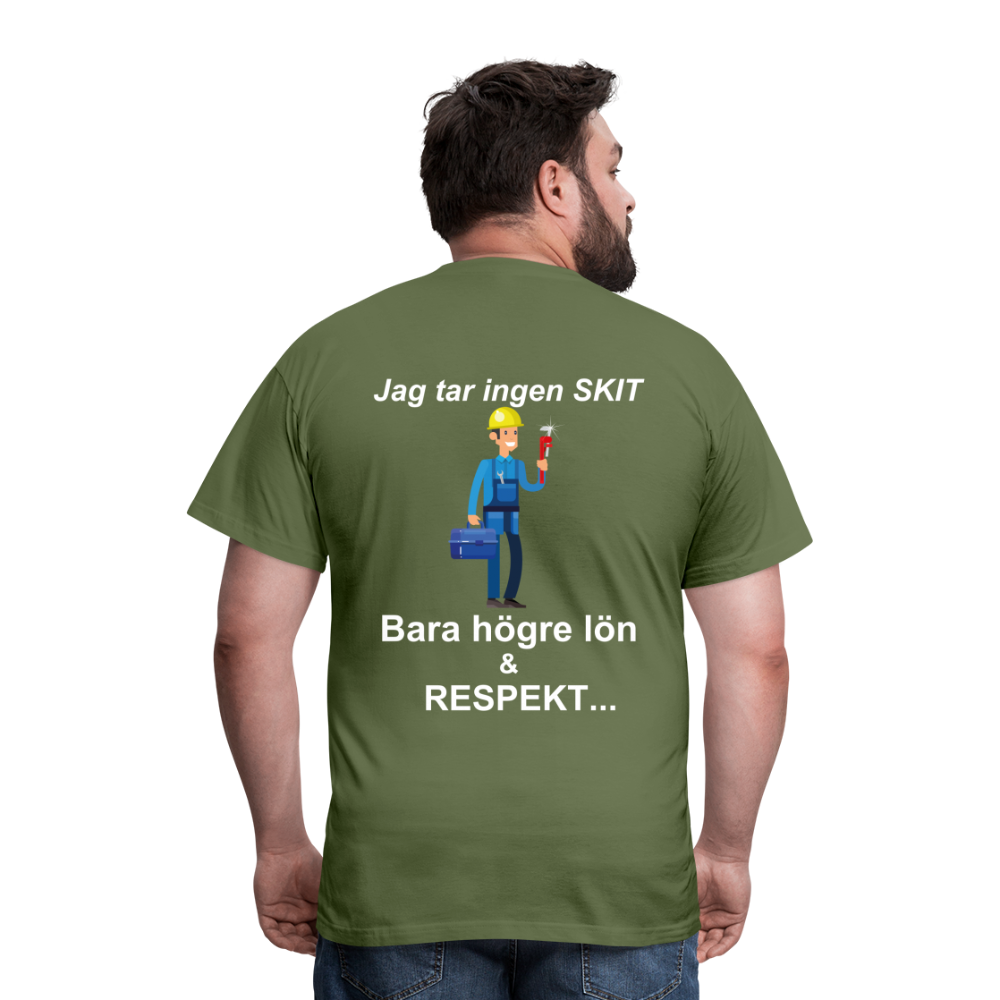 T-shirt herr mek vit text - military green